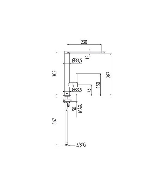 MAX-TRES 06248801 Grifo Fregadero Vertical caño de 34x9 mm.
