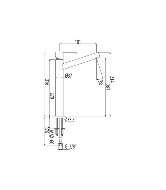 MAX-TRES 06220701 Grifo Lavabo Caño largo