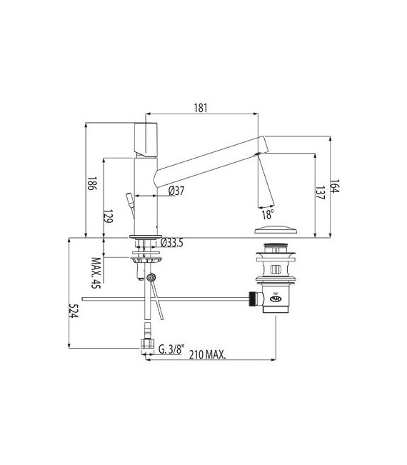 MAX-TRES 06120301 Grifo Lavabo Caño largo