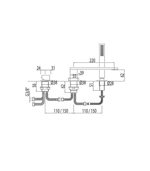 SLIM-TRES 20216102 Grifo Bañera de Repisa con Ducha Antical