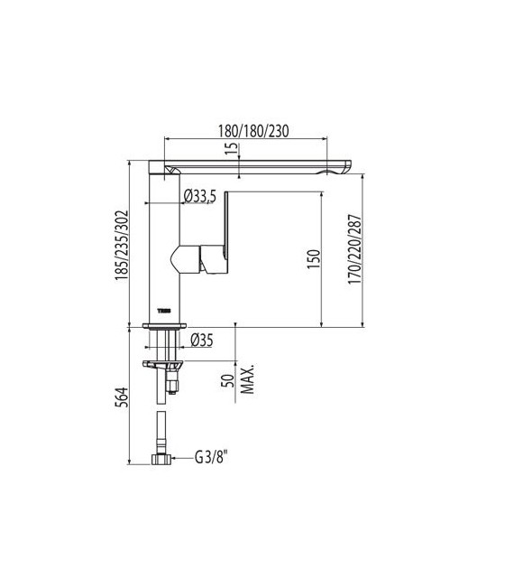 LOFT-TRES 20020503 Grifo Lavabo caño de 35x15 mm.