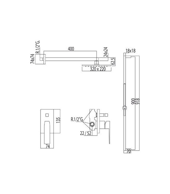 SLIM-TRES 20218007 Kit Ducha Grifo Empotrado