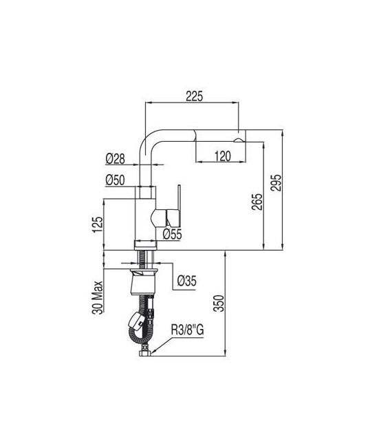 LEX-TRES 181437 Grifo Fregadero Vertical con Ducha extraíble