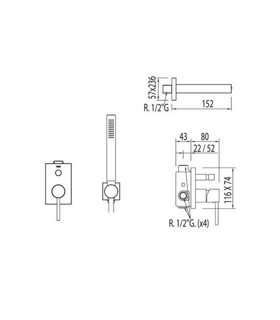 MAX-TRES 06218005 Kit Ducha Grifo Empotrado