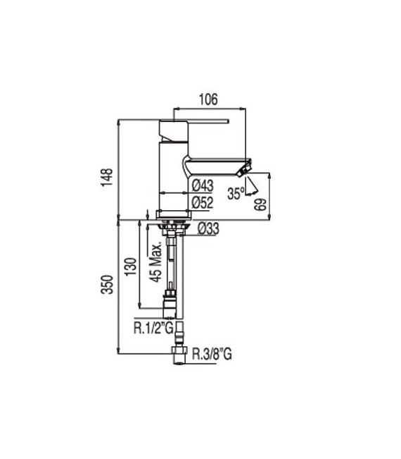LEX-TRES 181113 Grifo Lavabo para Bidé WC Duchita con cierre y flexo SATIN