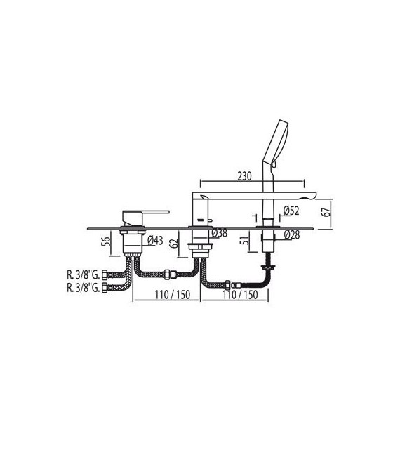 LEX-TRES 08116103 Grifo Bañera de Repisa Ducha móvil masaje Ø 100 mm.