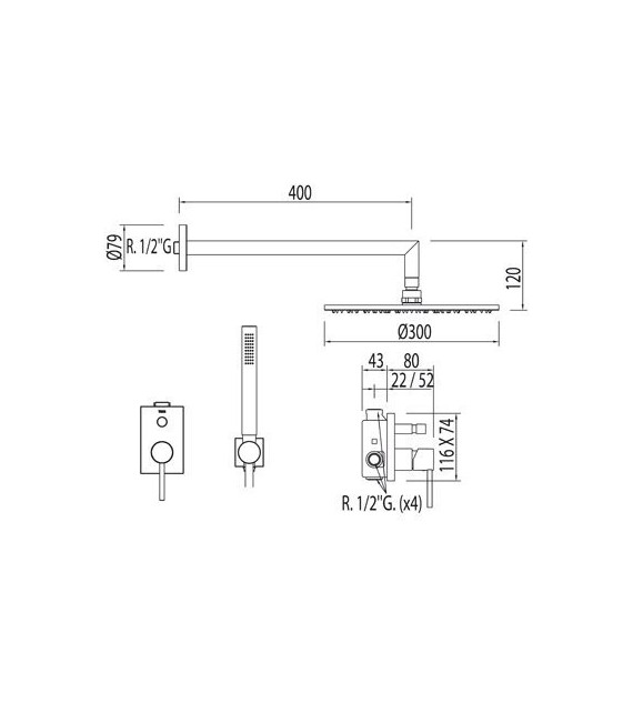 MAX-TRES 06298001 Kit Ducha Grifo Empotrado MAX