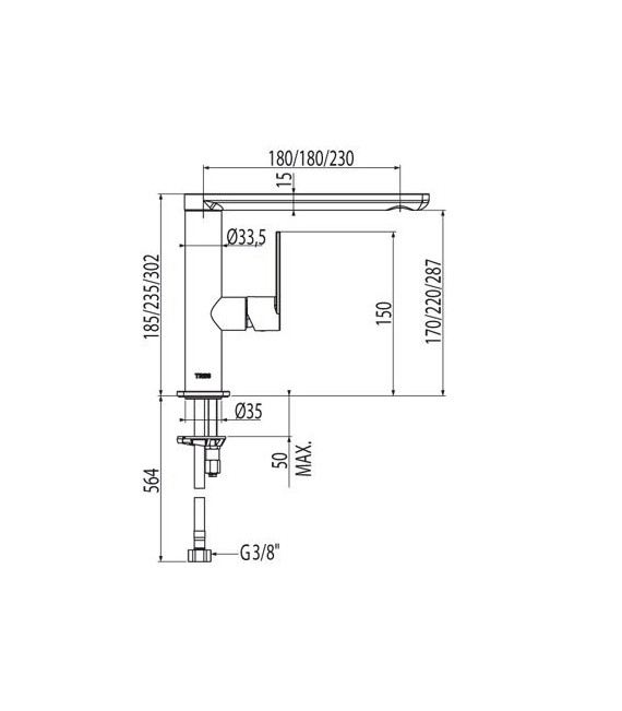 LOFT-TRES 20020501 Grifo Lavabo caño de 35x15 mm.