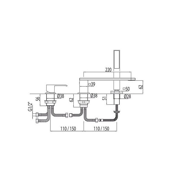 CUADRO-TRES 00616103 Grifo Bañera de Repisa con Ducha Antical