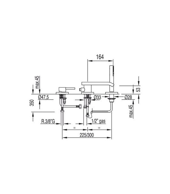 MAX-TRES 162161 Grifo Bañera de Repisa con caño Cascada y Ducha Antical