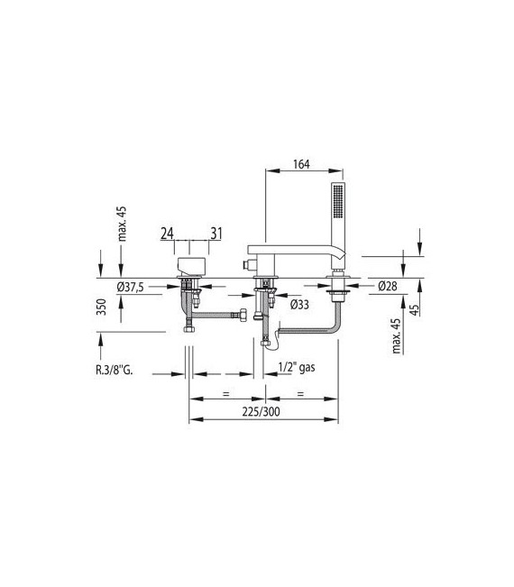 SLIM-TRES 20266102 Grifo Bañera de Repisa con Cascada y Ducha Antical