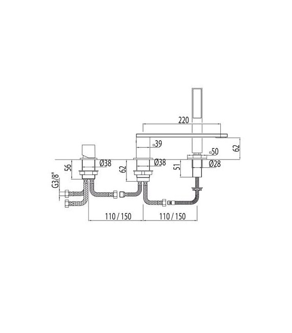 CUADRO-TRES 00616104 Grifo Bañera de Repisa con Ducha Antical