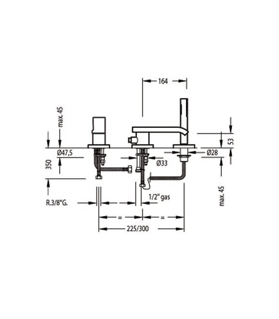 MAX-TRES 06116101 Grifo Bañera de Repisa con caño Cascada y Ducha Antical