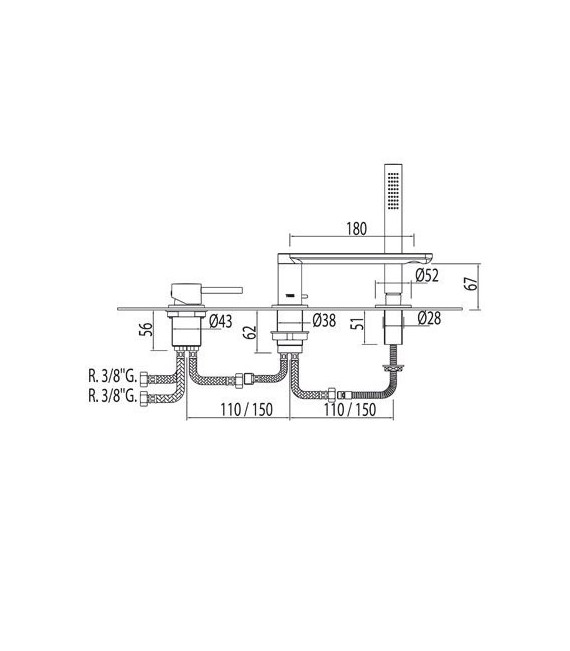 MAX-TRES 06216102 Grifo Bañera de Repisa con Ducha Antical