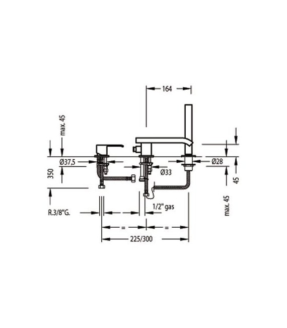 CUADRO-TRES 10616102 Grifo Bañera de Repisa con caño Cascada y Ducha Antical