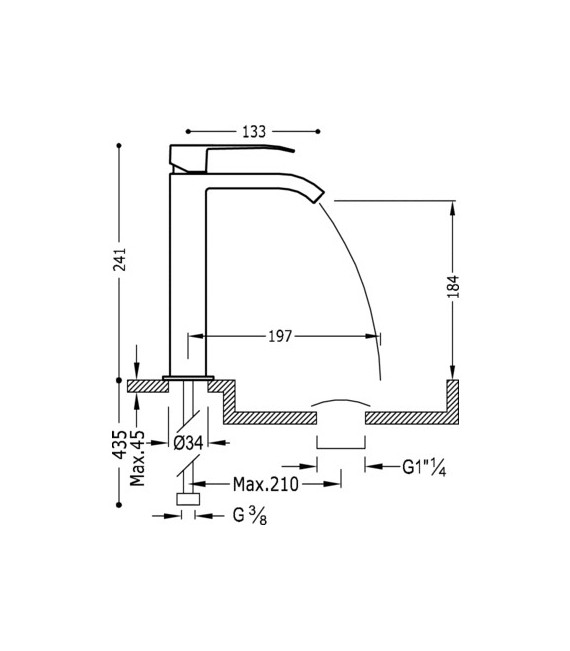 CUADRO-TRES 00661001 Grifo Lavabo con caño Cascada