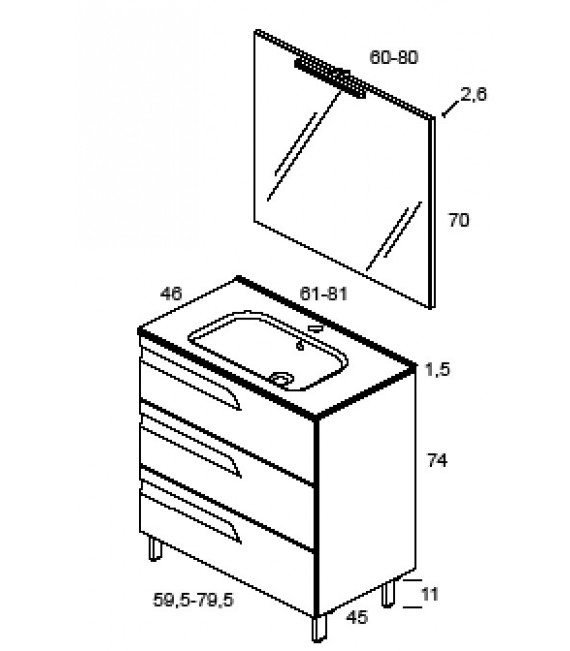 VITALE Conjunto Mueble 3 Cajones