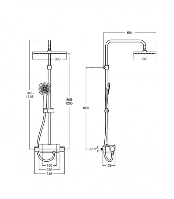 Deck SQUARE - Columna de ducha termostática con repisa