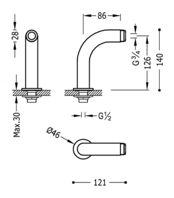 TRES 29987001 Codo Adaptador BañoDucha Con silenciador