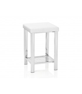 ANDREA HOUSE BA65219 Taburete Efecto Piel Blanco/Cromado