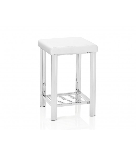 ANDREA HOUSE BA65219 Taburete Efecto Piel Blanco/Cromado