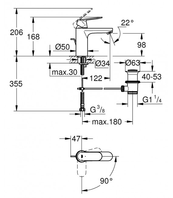 GROHE 23 326 000 EUROSMART COSMOPOLITAN Grifo Lavabo M Cadenilla