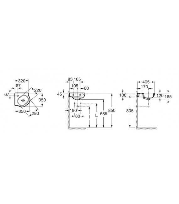 MERIDIAN Lavabo mural angular 350x350