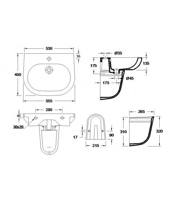 VALADARES OPUS LAVABO CON SEMIPEDESTAL