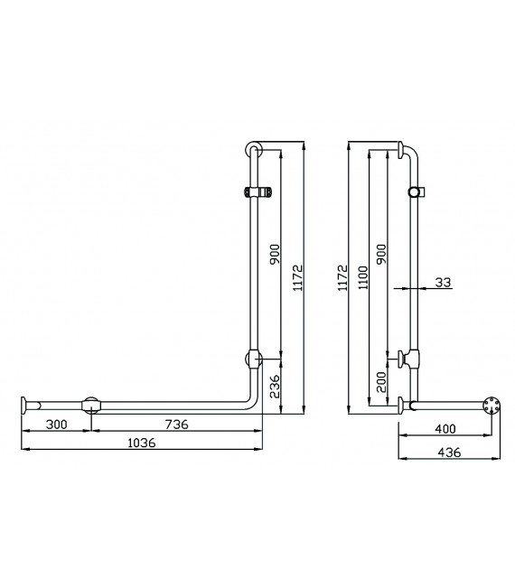 MEDICLINICS BARRA ÁNGULO 2 PAREDES 1036 X1036 MM G27JOS30W1