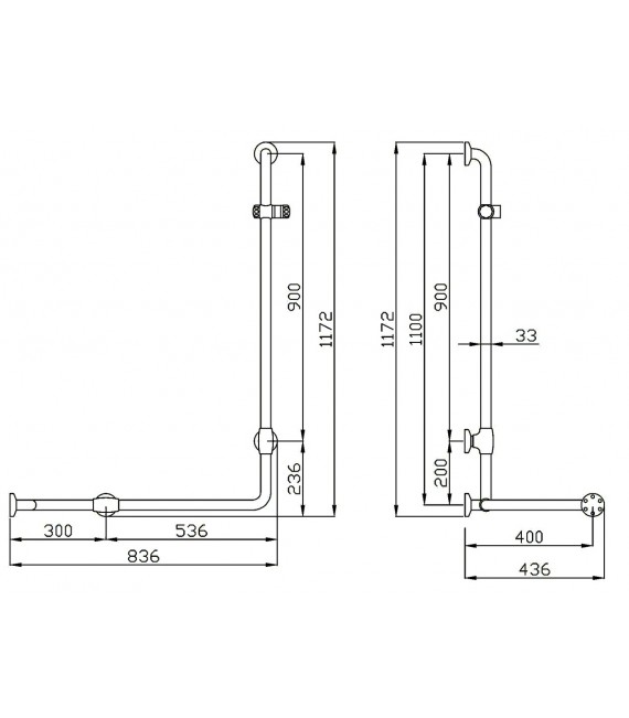 MEDICLINICS BARRA ÁNGULO 2 PAREDES 836 X 836 MM G27JOS26W1