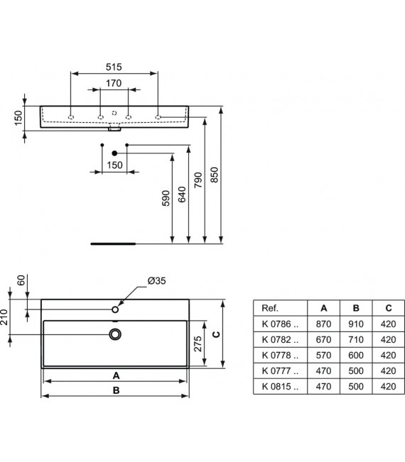 IDEAL STANDARD K078601 Strada Lavabo 90 Cm A Pared