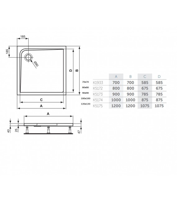 IDEAL STANDARD Plato Ducha Ultraflat Acrílico Cuadrado