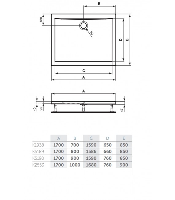 IDEAL STANDARD Plato Ducha Ultraflat Acrílico Rectangular 170 Cms