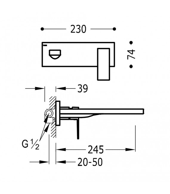 CUADRO-TRES 00620004 Grifo Lavabo Mural 245 mm.