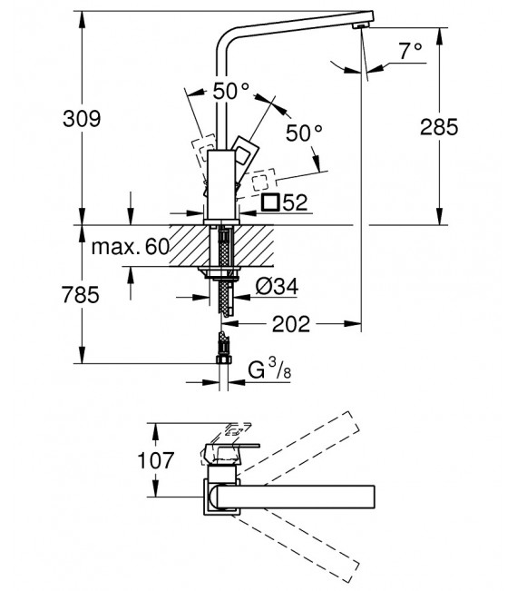 GROHE 31 255 000 Eurocube Monomando Fregadero