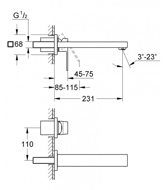 EUROCUBE Monomando Lavabo Empotrado 231mm
