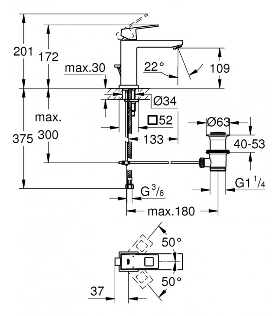 GROHE 23 445 000 Eurocube Monomando Lavabo M