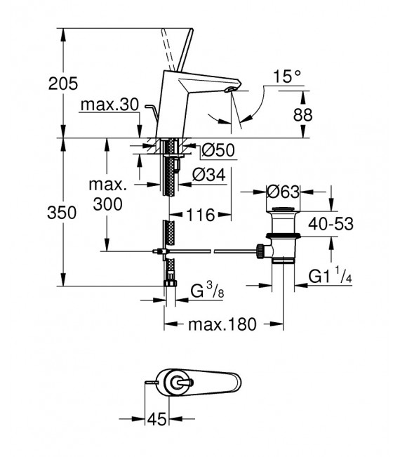 GROHE 23 425 000 Eurodisc Joystick Monomando Lavabo Tamaño S Cromo