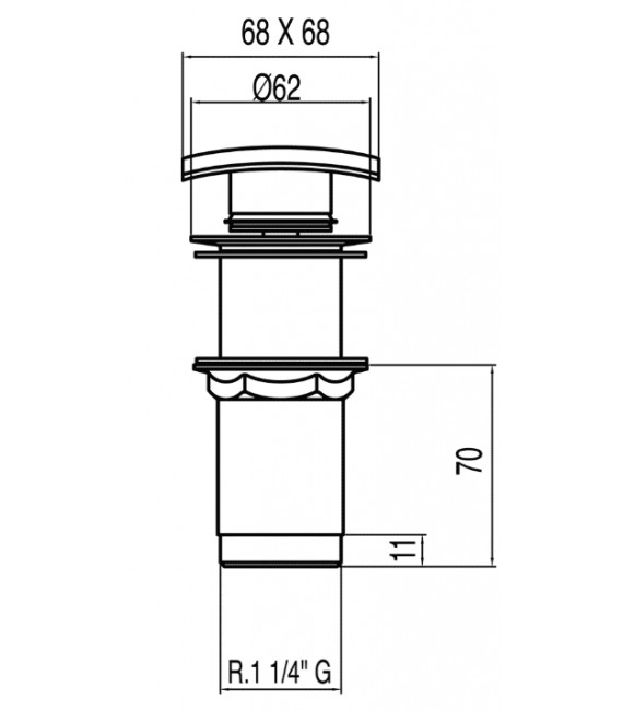 TRES 13434120 Válvula Lavabo sin rebosadero Tapón cuadrado 68x68 mm