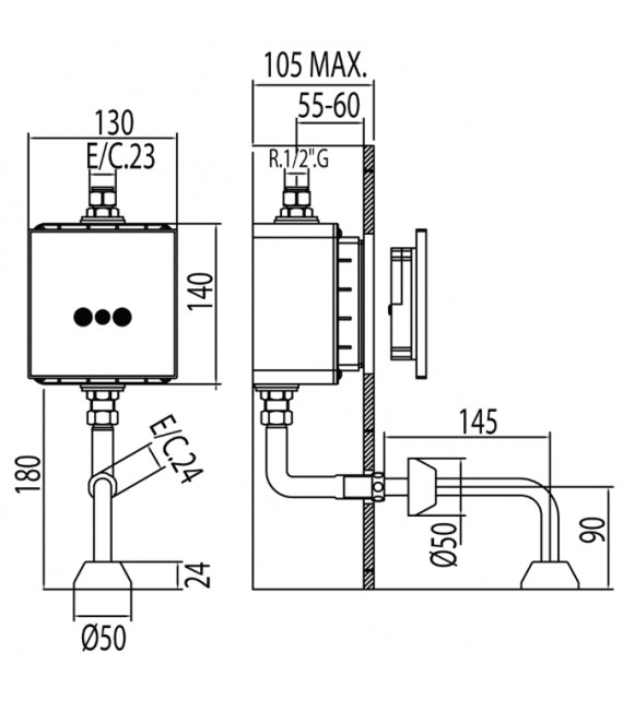 TRESTRONIC 01220701 Grifo electrónico Empotrado para urinario