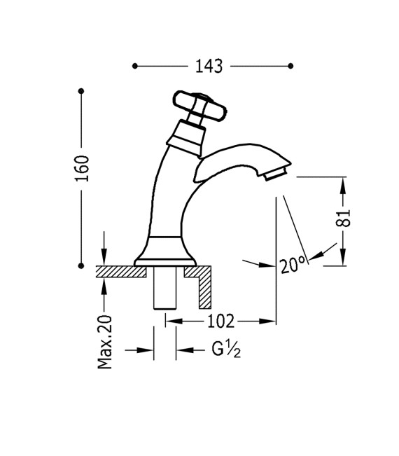TRES-CLASIC 24250301 Grifo Lavabo 1 Agua