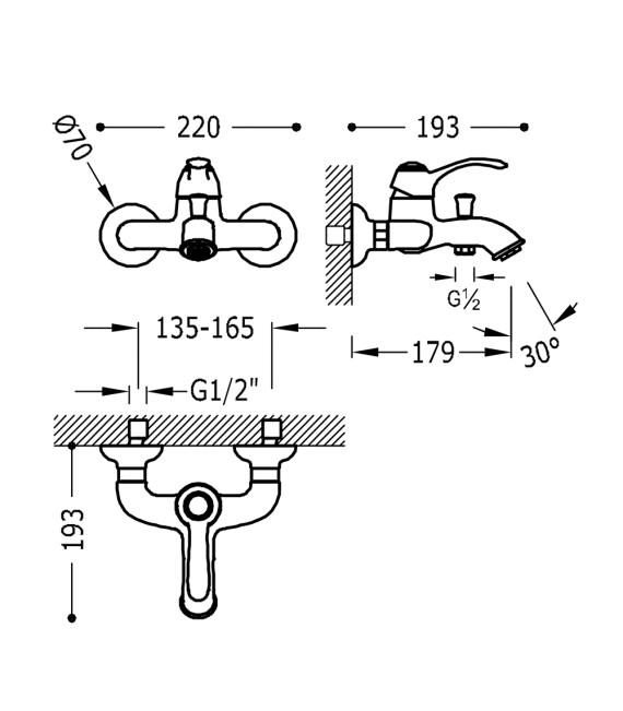 TRES-CLASIC 24217001 Grifo Bañera-Ducha Cromo