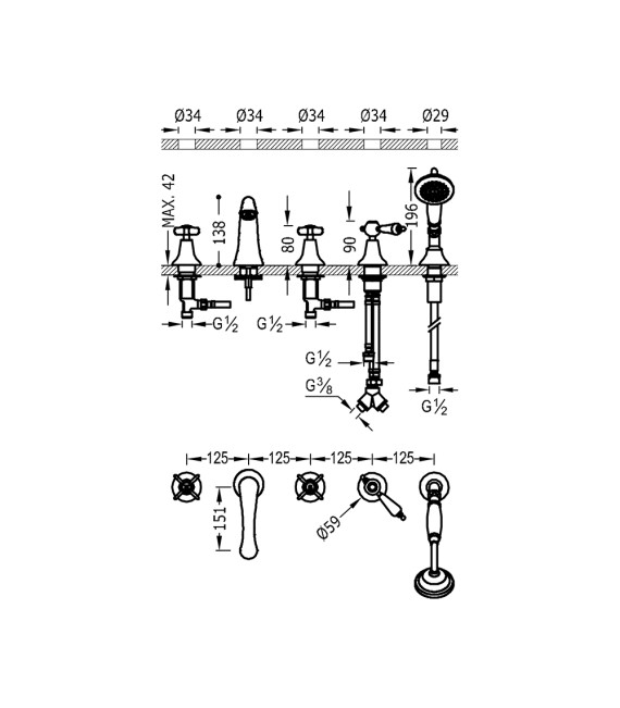 TRES-CLASIC 24214602 Grifo Batería Bañera De Repisa Cromo