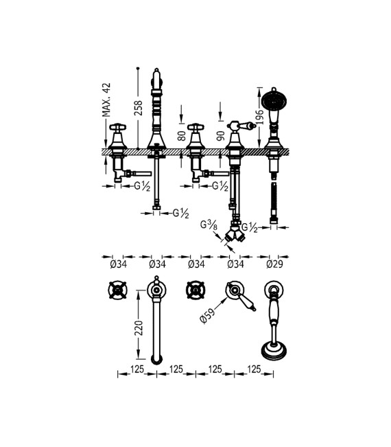 TRES-CLASIC 24214601 Grifo Batería Bañera De Repisa Cromo