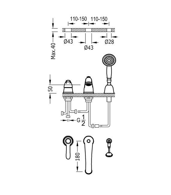 TRES-CLASIC 24214501 Grifo Bañera De Repisa Cromo