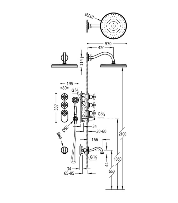 TRES-CLASIC 24235301 Grifo Kit De Bañera Termostático Empotrado Cromo