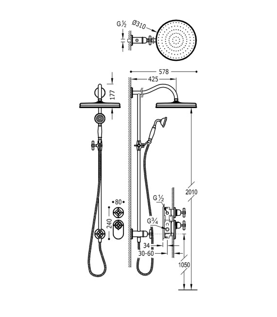 TRES-CLASIC 24235203 Grifo Kit Ducha Termostático Empotrado Cromo
