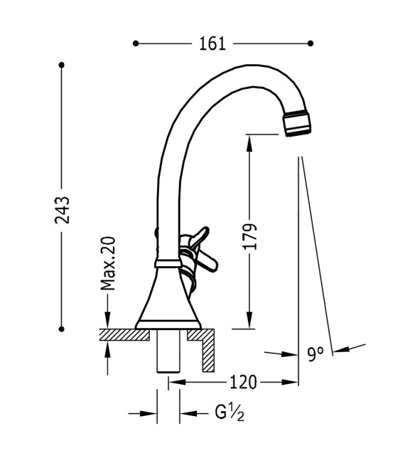 TRES-CLASIC 24230601 Grifo Mando Lateral Cromo