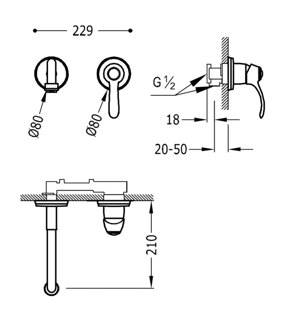 TRES-CLASIC 24220001 Grifo Mural Cromo