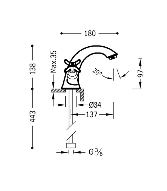 TRES-CLASIC 24210201 Grifo Grifo Lavabo Cromo